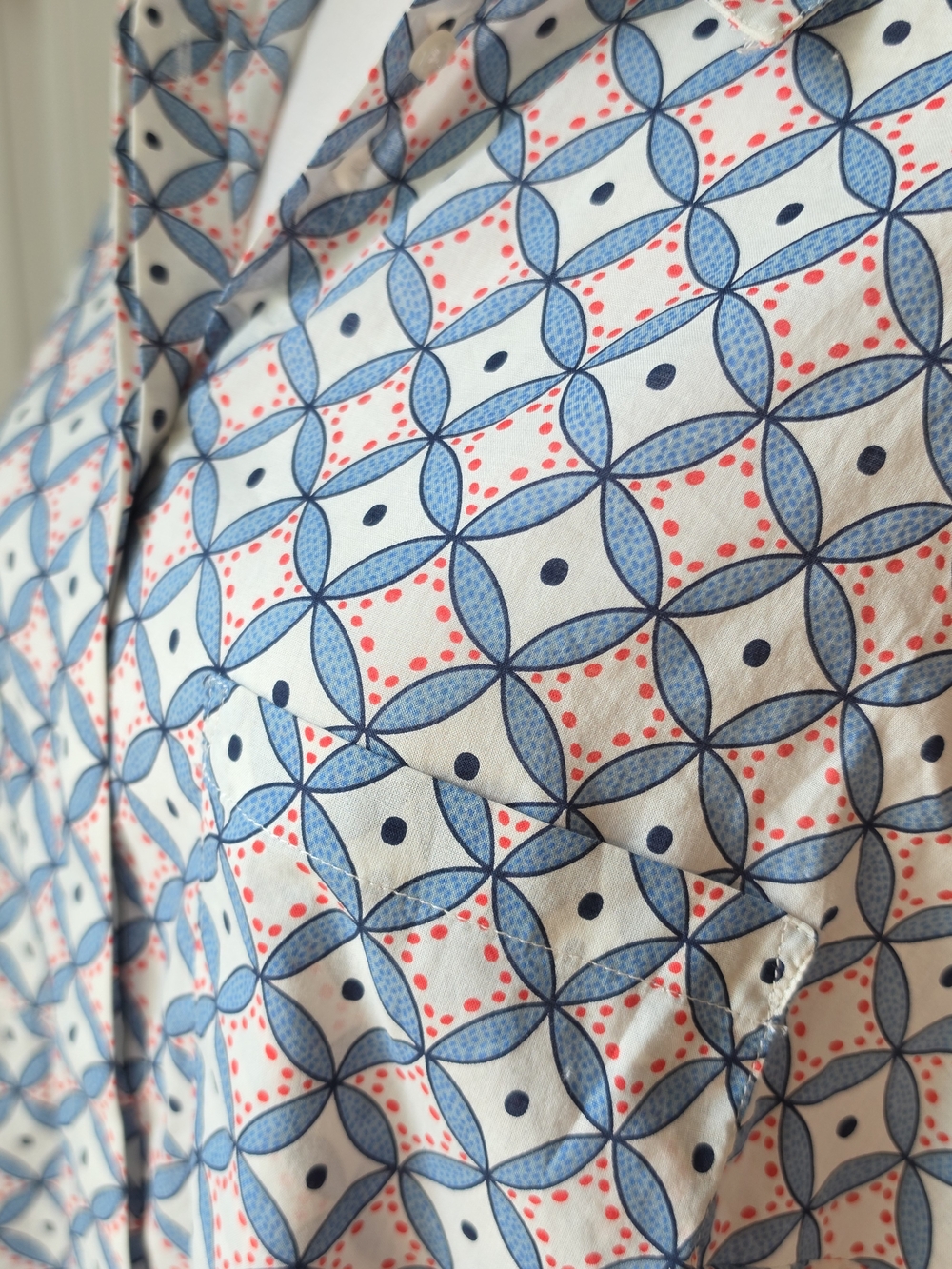 Boden Sleeveless Button Down Blouse Womens 18 Blue & Cream Geometric 100% Cotton - Picture 8 of 11